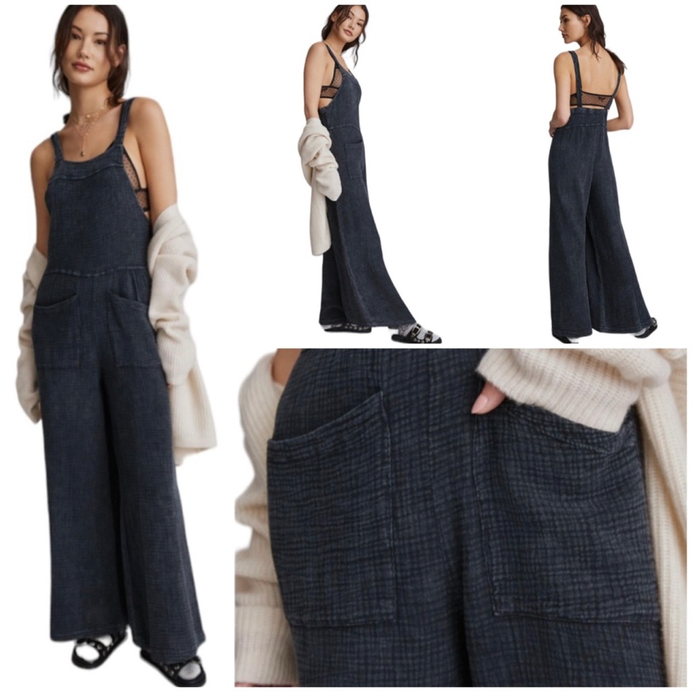 Anthropologie Dark Denim Blue Wide-Leg Jumpsuit